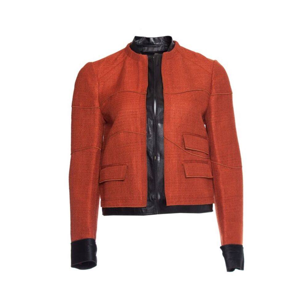 Proenza Schouler Leather trimmed tweed jacket.